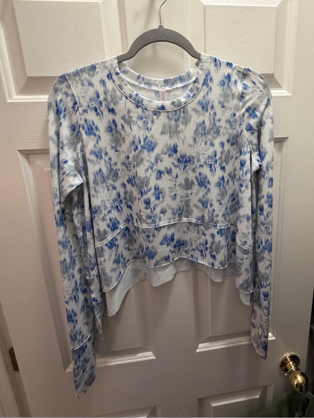 FP Movement by Free People Blue & Gray Tie-Dye Layered Hem Long Sleeve Top